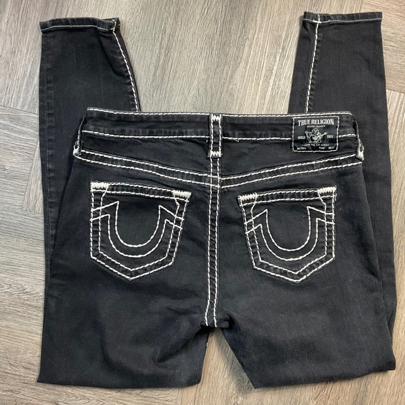 True Religion Jeans Womens 31 Black Jennie Curvy Mid Rise Super Skinny White - Picture 3 of 6